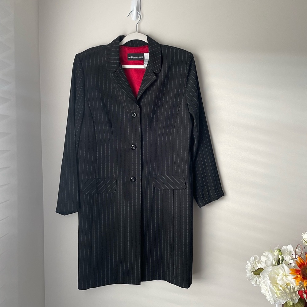 Sag Harbor Black White Striped Overcoat Size 14